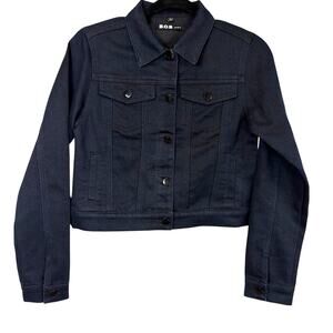NWT B.O.B. Black Cropped Denim Trucker Jacket Button Up with Pockets Size S
